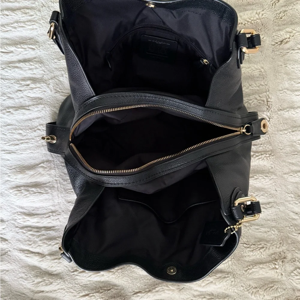 Coach Black Leather Shoulder Bag with Gold Accents - Picture 8 of 9